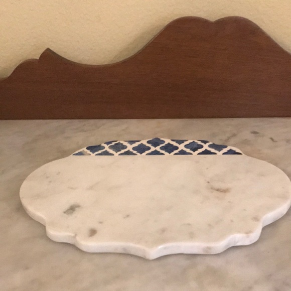 NEW-12โ White Marble With Blue Inlay Cheese Board - Picture 1 of 7